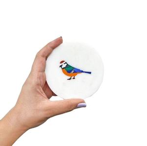 Sous-verres en marbre motif oiseau, faits main, avec incrustations, ensemble de sous-verres décoratifs à thème oiseau, fournisseur de vaisselle. - Product Image 1