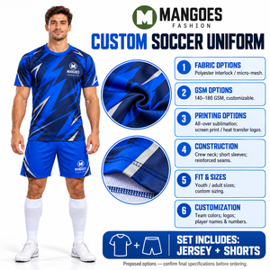 Conjunto de Camiseta de Fútbol para Hombre, Personalizada, Sublimada, con Patrón Geométrico Azul, Transpirable, Antihumedad, Anti-UV, 100% Poliéster, para Entrenamiento - Product Image 6