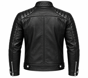 Chaqueta de Motociclista para Hombre, de Cuero Genuino Negro, de Alta Calidad, Transpirable, con Cuello Alto, Cierre de Cremallera, Corte Ajustado, Estilo Biker, para Invierno - Product Image 2