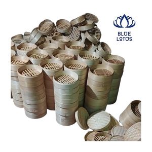 Panier vapeur en bambou à 2 couches de haute qualité, durable, avec couvercle en acier inoxydable intégré au verre, ustensile de cuisson vapeur sûr pour cuisinière à gaz - Product Image 1