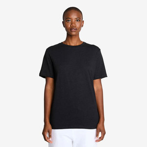 T-shirt en coton noir pour femme, col rond, coupe classique, style minimaliste, manches courtes, couleur unie, jersey toutes saisons - Product Image 1