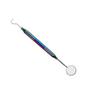 Miroir buccal dentaire avec extrémité à crochet, plusieurs couleurs, poignée moletée, instrument manuel de classe I - Product Image 3
