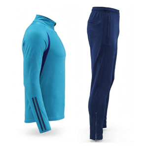 Ensemble de survêtement athlétique 2 pièces premium pour homme avec bande latérale contrastante, haut zippé 1/4, idéal pour le jogging et la gym - Product Image 3