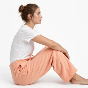 <b>Women</b> Peach Wide Leg Sweatpants High Waist Drawstring <b>Lounge</b> Pants Relaxed Fit Soft Casual <b>Trousers</b> Custom Color Size and Logo - Product Image 5
