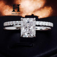 Bague de fiançailles personnalisée en or blanc massif 14K 18K avec diamant de laboratoire taille radiant certifié IGI et alliance pavée