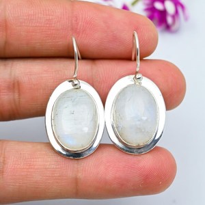 Boucles d'oreilles pendantes en pierre de lune arc-en-ciel, argent sterling 925 fait main, bijoux naturels, cadeau pour femme - Product Image 1