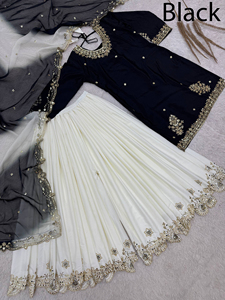 Conjunto de Kurti Sharara Gharara de Crepé con Lentejuelas Bordadas a Mano, Diseño Indio, Ajuste Delgado, Ideal para Bodas y Fiestas de Diwali, Venta al por Mayor - Product Image 4