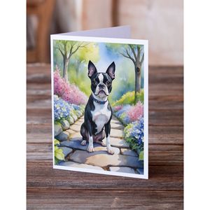 Whimsical Boston Terrier Spring Path A7 Tarjetas de felicitación Paquete de 8 tarjetas de notas en blanco con sobres Tamaño 5x7 - Product Image 2