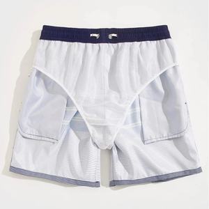 Pantalones cortos de playa de verano con cordón en la cintura y logotipo personalizado para hombre, nuevos pantalones cortos informales con estampado de rayas de color liso, venta al por mayor de OEM - Product Image 6