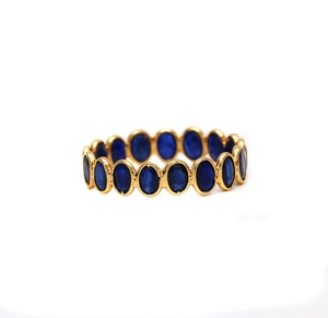 Wholesale 9K Solid Yellow Gold Oval Blue Sapphire Bezel Set Eternity Band <b>Ring</b> Women Fine Gemstone Stackable Anniversary Jewelry - Product Image 1