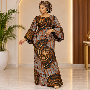 Brown Black Luxury African Wax Print Ankara Fabric Geometric Spiral Pattern for Women Dressmaking - Product Image 2