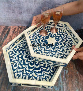 Bandeja Móvil Moderna Premium con Incrustaciones de Hueso, Hecha a Mano, Decorativa, para Café, Regalos y Servicio, por Tradebyd - Product Image 4