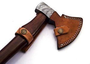 Hache de combat artisanale en acier Damas, hache barbue viking, manche en bois, outil de survie en plein air - Product Image 5