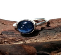 Anillo de Zafiro Azul, Anillo de Plata de Ley 925 Sólida, Anillos de Zafiro Ovalados con Cabujón para Mujer, Regalo