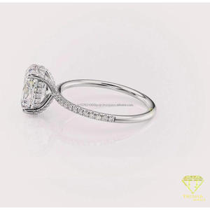 Anillo de Compromiso con Diamante Cultivado en Laboratorio de Corte Ovalado en Oro Rosa de 14K con Banda Pavé, Anillo de Promesa de Boda Solitario para Mujer, Joyería Fina - Product Image 3
