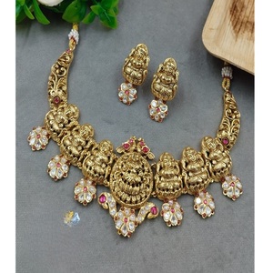 Hermoso Juego de Collar y Aretes Chapados en Oro de Alta Calidad, Estilo Rajwadi, para Mujer, Tradicional para Bodas y Compromisos - Product Image 2