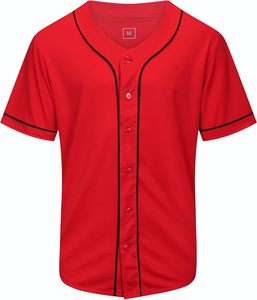 V-Neck Short Sleeve Baseball Jersey With <b>Red</b> Trim Quick Dry Polyester Casual Sport Shirt Summer Wear - Product Image 2