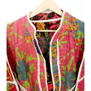 Handmade 100% Cotton Designer Kantha <b>Jacket</b> Multi Color Ethnic Style Embroidery with open closure Handmade Vintage kantha <b>jacket</b> - Product Image 2