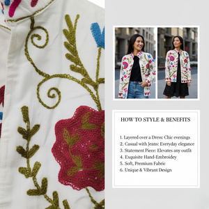Chaqueta de Algodón Bordada con Flores Estilo Bohemio, Hecha a Mano, Manga Larga, Bolsillos Laterales, Calidad Premium, Abrigo Distintivo para Mujer - Product Image 6
