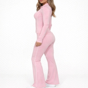 Women Seam Detail Tracksuit <b>Zip</b> <b>Up</b> <b>Jacket</b> & Flare Pants Activewear Set Flare Breathable & Comfort Tracksuit For Women - Product Image 6