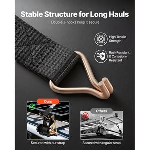 Cinghie a cricchetto nere da 1,5 pollici di larghezza x 7,4 piedi di lunghezza per portascala, con doppi ganci a J, montaggio su tubo quadro, realizzate in poliestere resistente - Product Image 5