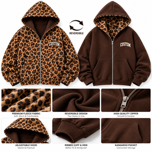 Sudadera con Capucha Reversible con Estampado Animal, Forro Polar Suave, Color Marrón, Diseño Personalizado, Ropa Urbana, Marca Privada, B2B, EE. UU. - Product Image 6