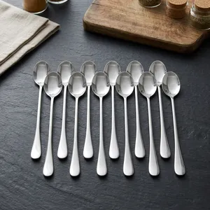 Cuillère à mélanger à long manche en acier inoxydable 304 de qualité alimentaire, cuillère moderne plaquée argent pour thé glacé, café, milkshake - Product Image 3