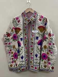 Colorful Suzani <b>Embroidered</b> Quilted <b>Jackets</b> <b>for</b> <b>Women</b>, Bohemian Floral Patchwork Outerwear with Artisan Stitching - Product Image 5