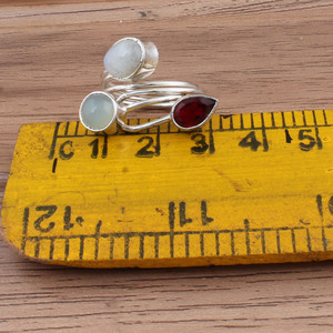 Handmade Natural Rainbow Moonstone <b>Garnet</b> Bezel Setting Classic 925 Sterling <b>Silver</b> Gemstone Jewelry Artisan Hammered Statement - Product Image 6