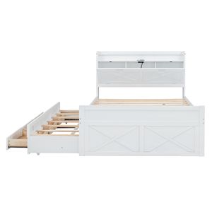 Letto matrimoniale in legno bianco con testiera contenitore e prese, letto estraibile singolo allungabile con tre cassetti contenitore - Product Image 6