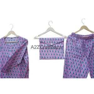 Ensemble pyjama imprimé à la main en coton 100% pur, col rond, pour femmes et filles, très demandé - Product Image 4
