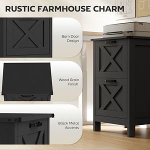 "Distressed Black Rustic Farmhouse <b>File</b> Cabinet 2-Drawer <b>A4</b>/Letter Size Office Storage" - Product Image 4