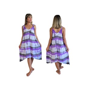 Women Handmade Tie Dye Short <b>Dress</b> Soft Rayon Sleeveless V Neck <b>Loose</b> Fit Bohemian Casual Summer <b>Dress</b> - Product Image 3