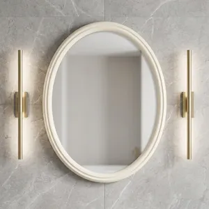 Villa Cream Oval <b>Plastic</b> Framed Art Deco Wall <b>Mirror</b> with Easy Installation for Home Decor - Product Image 1