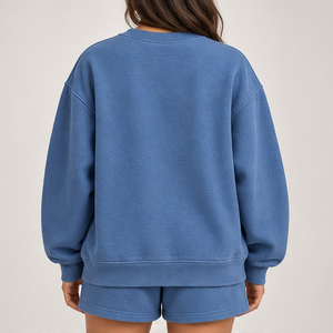 Women's Medium Blue Polka Letter Crew Neck 2-Piece <b>Shorts</b> <b>Set</b> Custom Casual Sportswear - Product Image 2