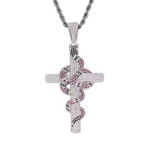 Collier tendance rétro avec pendentif croix serpent en moissanite, bijoux hip-hop créatifs en cuivre micro-incrusté pour soirée - Product Image 1