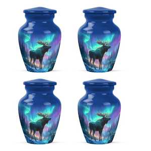 Urna Funeraria para Cenizas Humanas, Diseño Alces y Aurora Boreal, Recuerdo Conmemorativo de la Vida Silvestre, Color Azul - Product Image 2