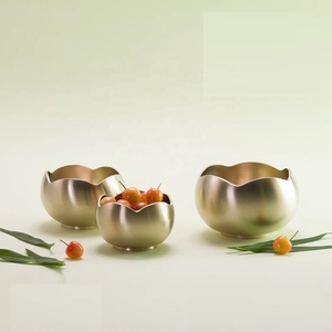 New Design Handcrafted <b>Set</b> of 3 Curved Edge Brass Bowl with Brushed Gold Finished Used for Serving and Table Top Decor - Product Image 1