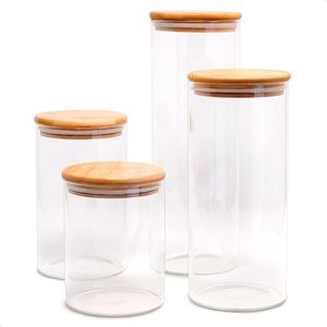 Bocal en verre artisanal bohème élégant avec couvercle en bois, organisateur de garde-manger pour café, thé, sucre, épices, noix, graines, céréales, pâtes et produits de boulangerie - Product Image 2