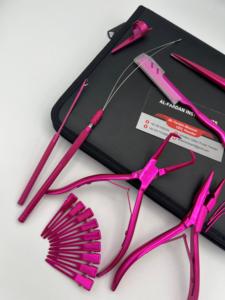 Kit de pinces professionnelles multi-outils pour extensions de cheveux, couleur rose métallique, micro-perles, extensions de cheveux nouées à la main, qualité chirurgicale - Product Image 6