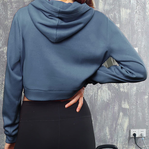 Sudadera corta de algodón suave para mujer, sudadera con capucha corta informal para el día a día, sudadera corta con cordón para mujer - Product Image 5