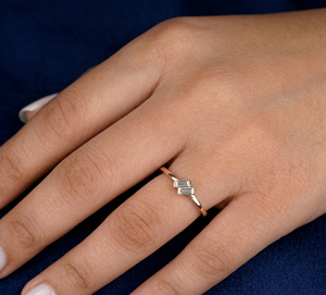 Lab Grown Diamond Ring Minimalist 14K Gold Ring Baguette Diamond Wedding Engagement Ring - Product Image 5