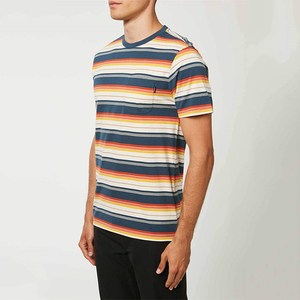 T-shirt décontracté pour homme, col rond, imprimé numérique, en tissu éponge respirant, de haute qualité, style vintage, avec blocs de couleurs contrastées et rayures sportives - Product Image 3