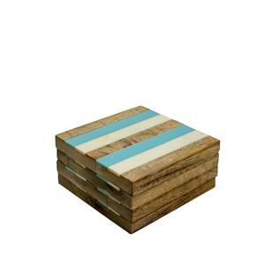 Ensemble de 4 sous-verres en bois avec des copeaux de résine colorés et une finition naturelle pour le thé et le café, logo personnalisé acceptable - Product Image 1