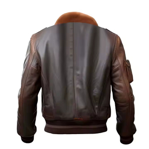 Blouson Bomber Homme en Cuir Véritable Col Montant Imperméable Coupe-Vent Hiver Style Moto Biker Fermeture Éclair Tissu PU Avant - Product Image 3