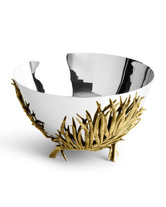 Elegant Nickel-Plated Serving Bowl Handcrafted Hammered Metal Salad Bowl for Parties <b>Tabletop</b> Decor with Nature-Inspired Stand - Product Image 3