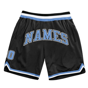 Shorts de basket-ball en maille sublimée noir et bleu clair pour hommes, en polyester, pour l'entraînement et les matchs, uniforme de performance pour équipe - Product Image 1