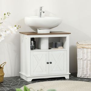 Mobile lavabo a 2 porte bianco a piedistallo con mensole da bagno lavabo - Product Image 2