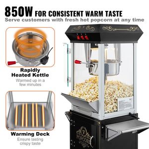 Macchina per Popcorn da 850W con Carrello, Pentola da 8 oz, 48 Tazze per Ciclo, Nuova Condizione, in Vetro Temperato, Attrezzata per la Preparazione di Popcorn - Product Image 4