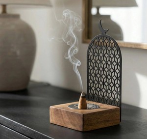 Islamic Arch Incense Burner Crescent Moon | Metal Base <b>Bakhoor</b> Holder | Arabic <b>Oud</b> Burner Eco-Friendly Hand-made for Home - Product Image 2